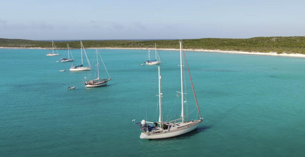 Photo of sailboats gliding on the greenish waters